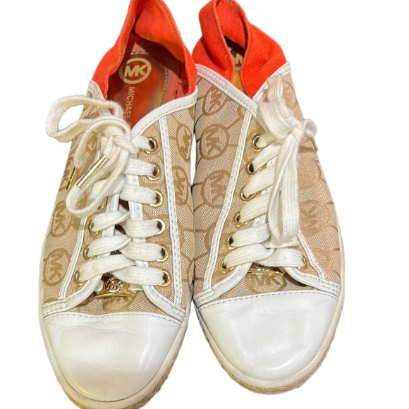Michael Kors Kristy slide monogramed Jacquard/ leather   Sneakers 6M - Picture 1 of 5